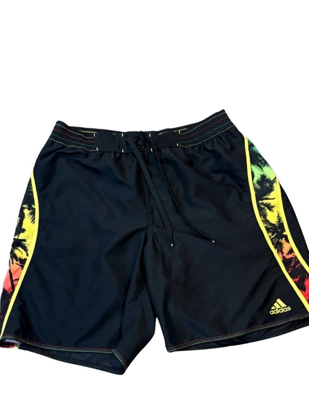 Adidas Men’s Swim Trunks XL BLK Tropical Palm Tree Board Shorts Mesh Lined